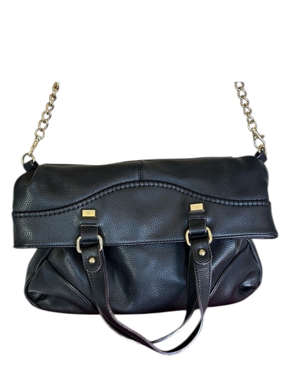 Kate Landry Black Helena Whipstitch convertible Crossbody Shoulder Tote Bag
